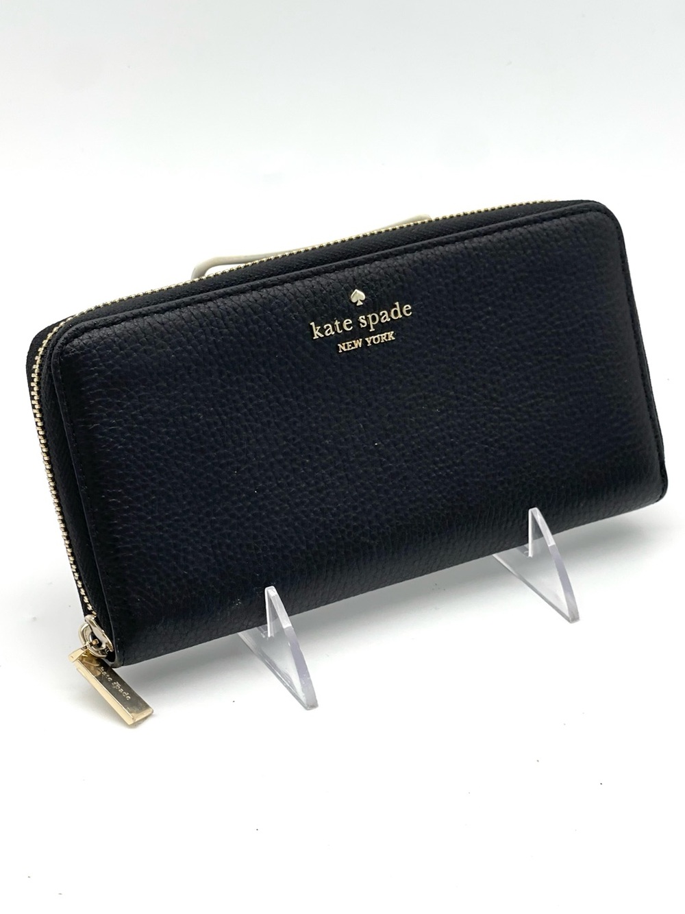 Kate Spade Leila Large Black Pebbled Leather Wallet with Gold Hardware